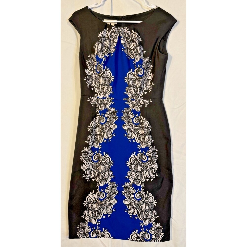 London Time Blue Floral Fitted Dress Siren Noir Wedding Guest Women's 6 Small